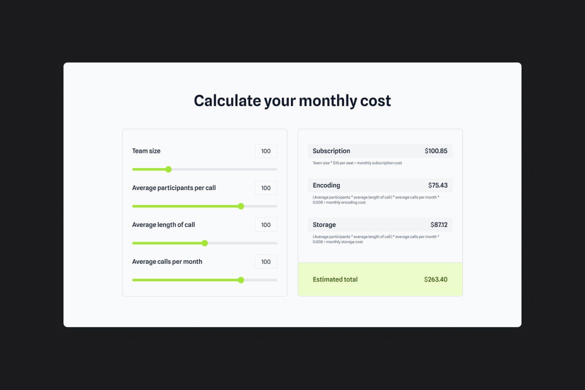 Monthly price calculator