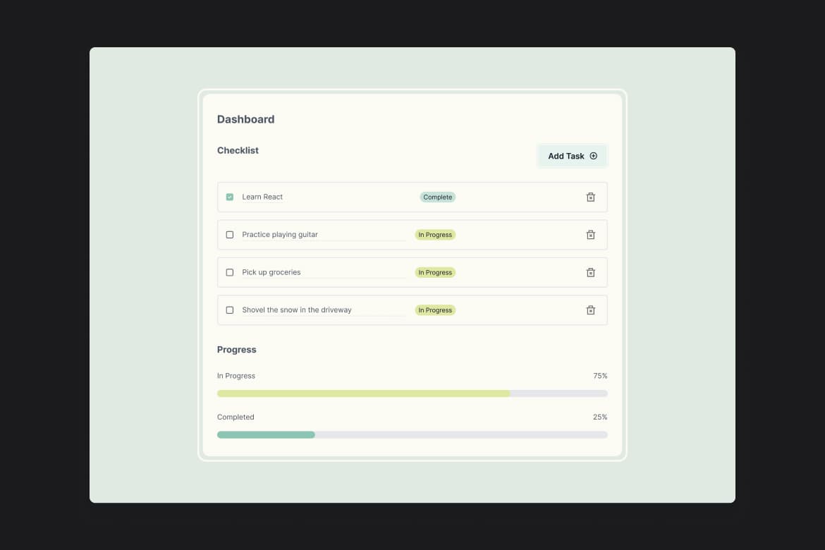 Checklist app with React and localstorage persistence